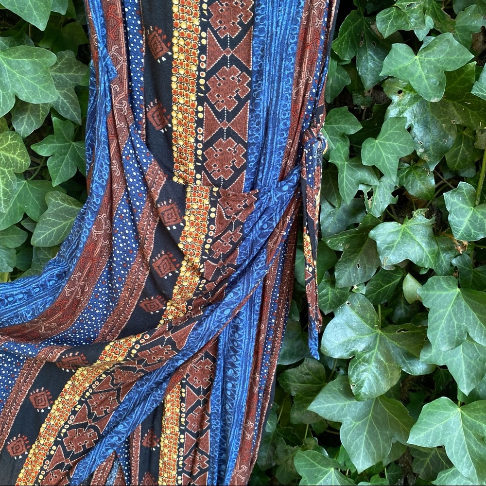 Gorgeous Printed patchwork stripe wrap dress ~ boho hippie - Picture 5 of 8